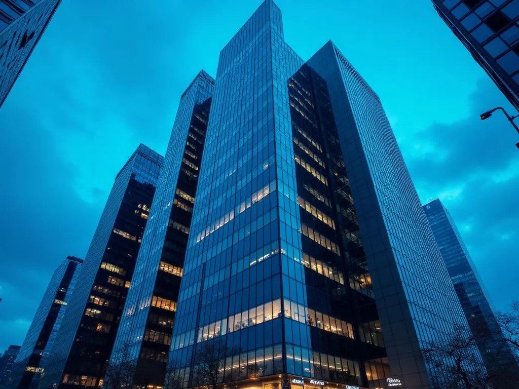 Bankenhochhaus in der Abenddämmerung