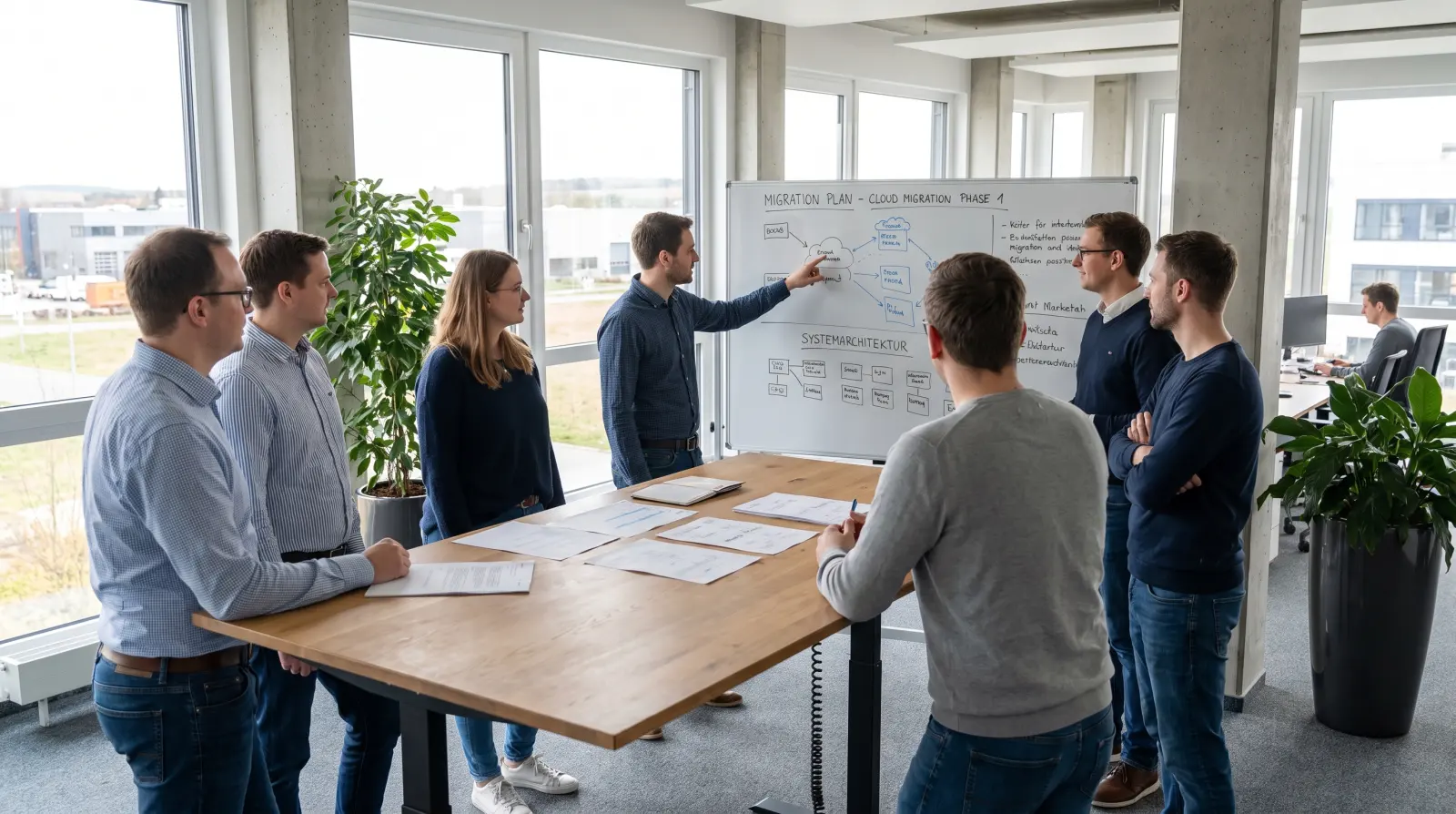 Team vor einem Migrationsplan