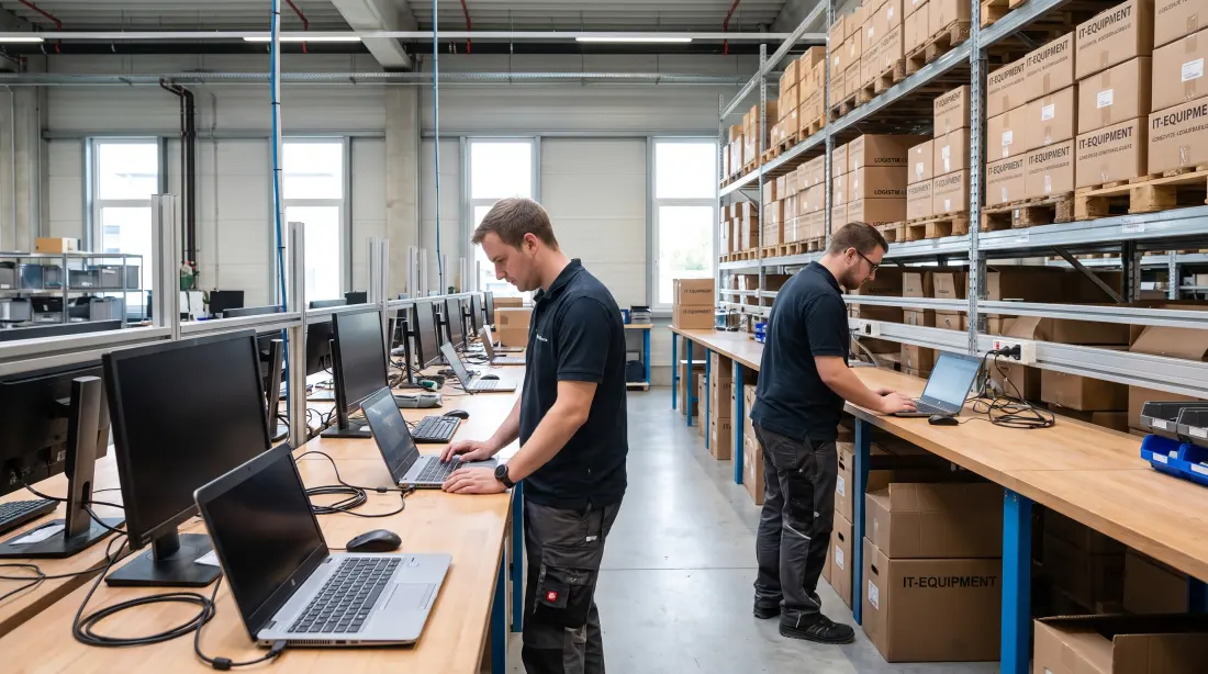 Staging-Zentrum mit vorbereiteten Arbeitsplatzgeräten
